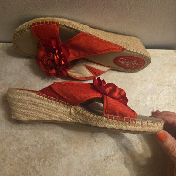 Size 9M Red Life Stride Slides Wedges BLOOM Flower Shoes - Picture 6 of 11